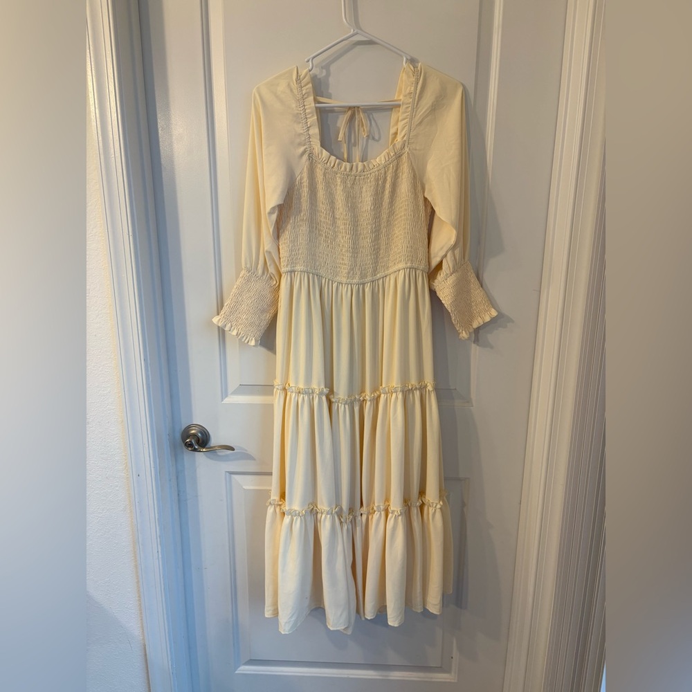 Ivy City Co Cream Long Sleeve Maxi Dress
